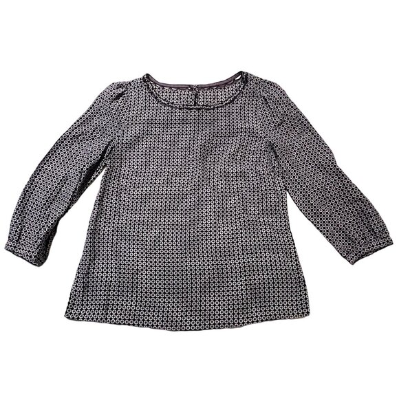 J. Crew 100% Silk Women's Size 4 Top Purple Black Cut out Neck Silk Blouse Excel - Picture 1 of 7